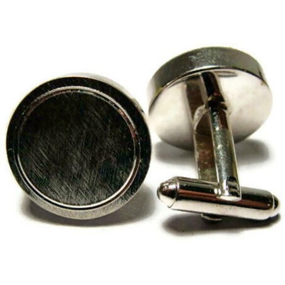 Signed Shields Round Brushed Silver Tone Cufflinks Tux Shirt Dress Suit Vintage - Picture 6 of 8